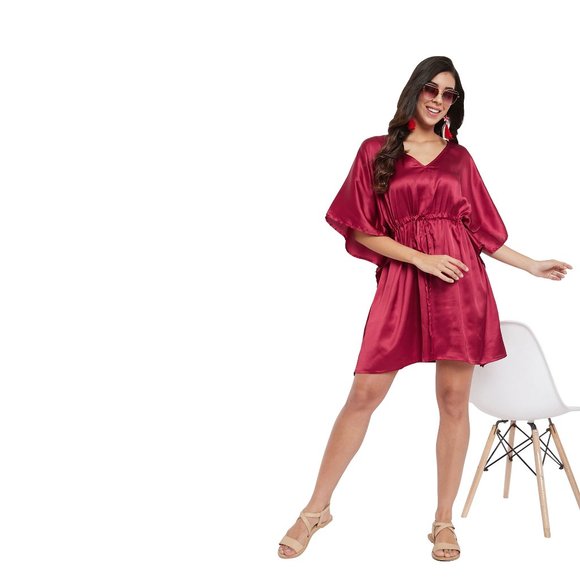 Women Plus Size Satin Mini Dress Loose Nighty Tunic Tops Dress by Gypsie Blu - Picture 5 of 8